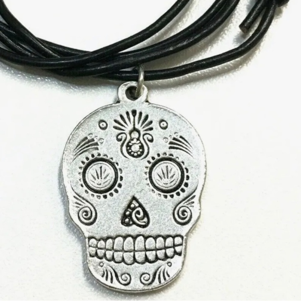 El Jimador Tequila Sugar Skull Necklace Silver Charm Adjustable